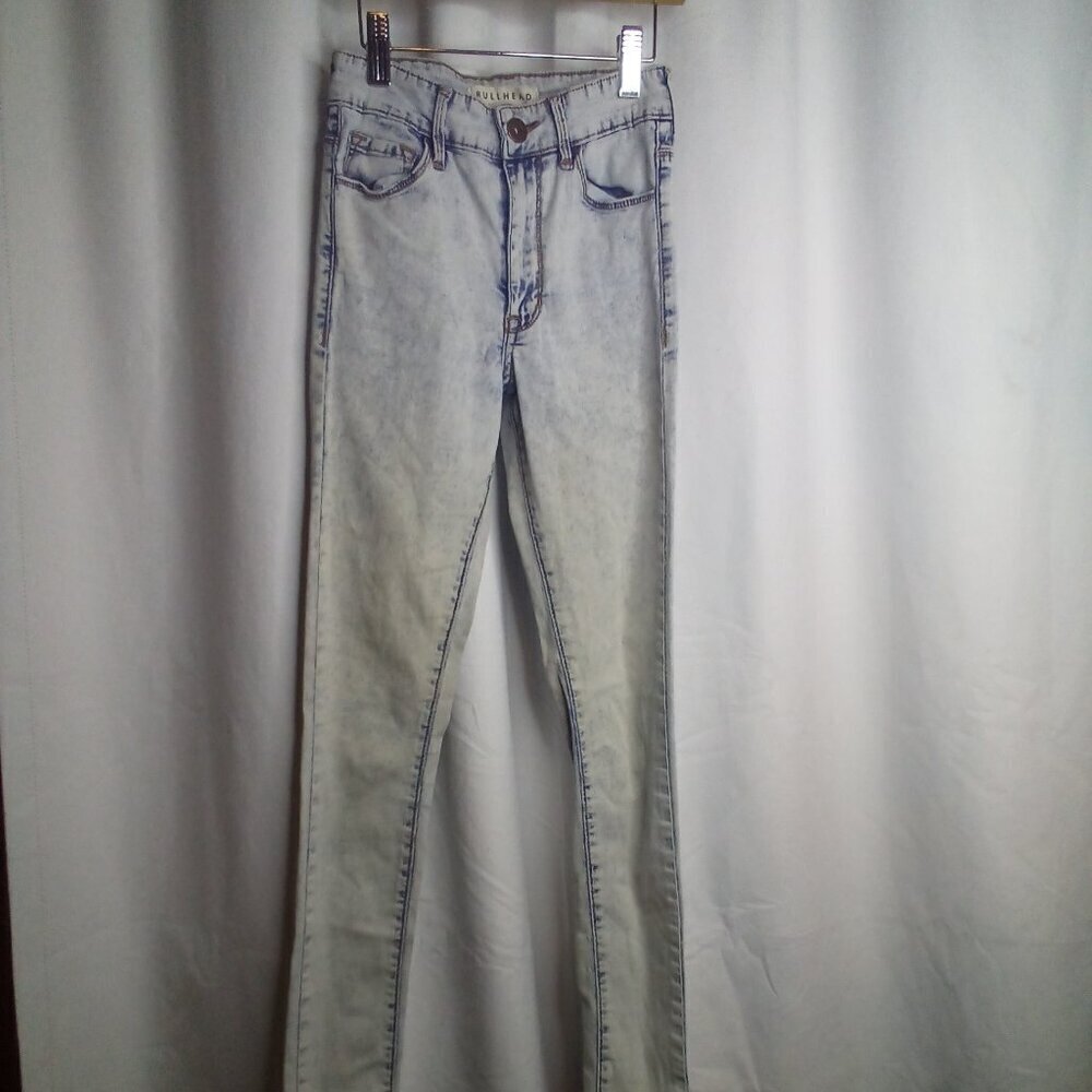 Bullhead Denim Jeans 0 Juniors Super High Rise Skinniest Skinny Acid Wash Blue